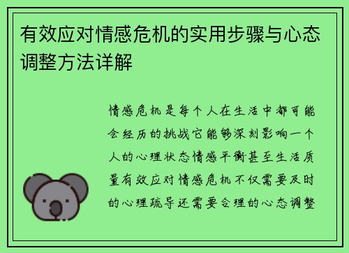 有效应对情感危机的实用步骤与心态调整方法详解